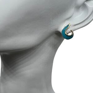 Wave Design Gold & Turquoise Enamel Huggie Earrings, Vintage Statement Hoops